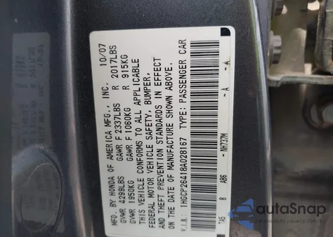 2008 Honda Accord 2.4 Lx-P from USA, damaged, VIN 1HGCP26418A028167